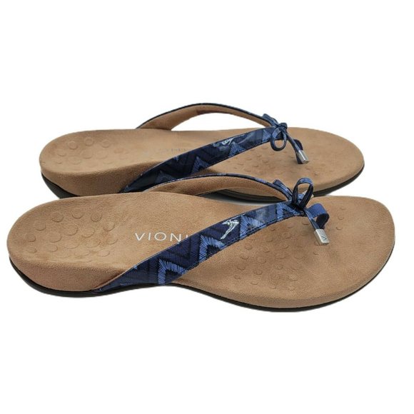 Vionic Shoes - Vionic Rest Bella II Toe Post Thong Sandal Shoe Navy Chevron Women's Size 9 NEW